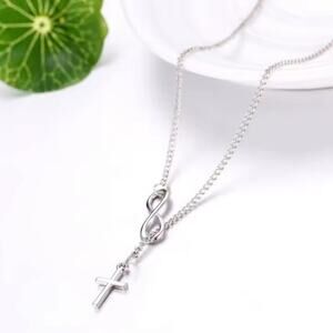 Infinity Cross Necklace Silver Jesus Faith Valentines Birthday Anniversary Gift